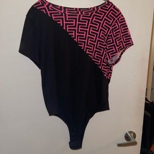 Short sleeve neon pink and black super soft body suit